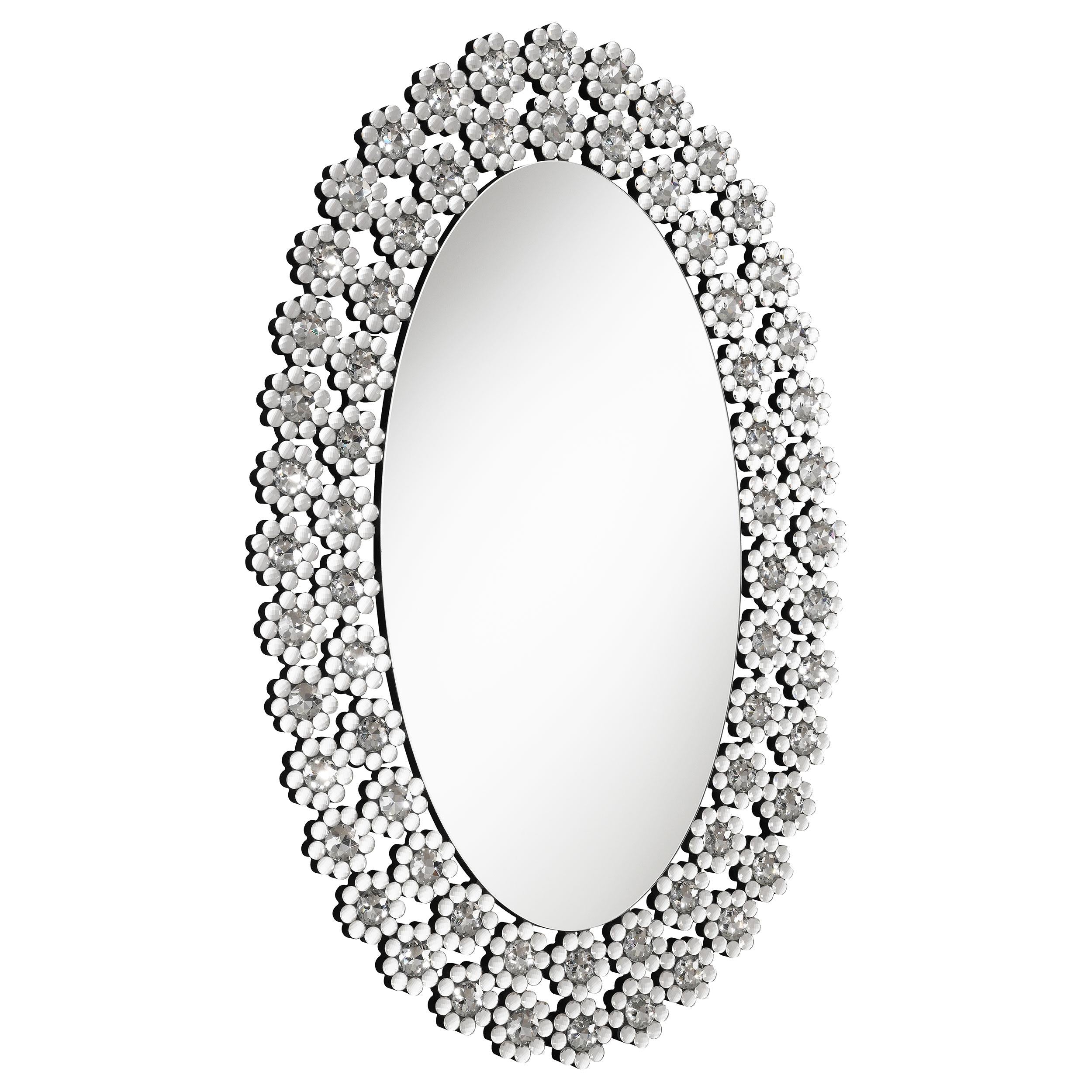 Coaster Furniture Colleen 961615 31 x 47 Inch Oval Wall Mirror Crystal Flowers - Silver IMAGE 1